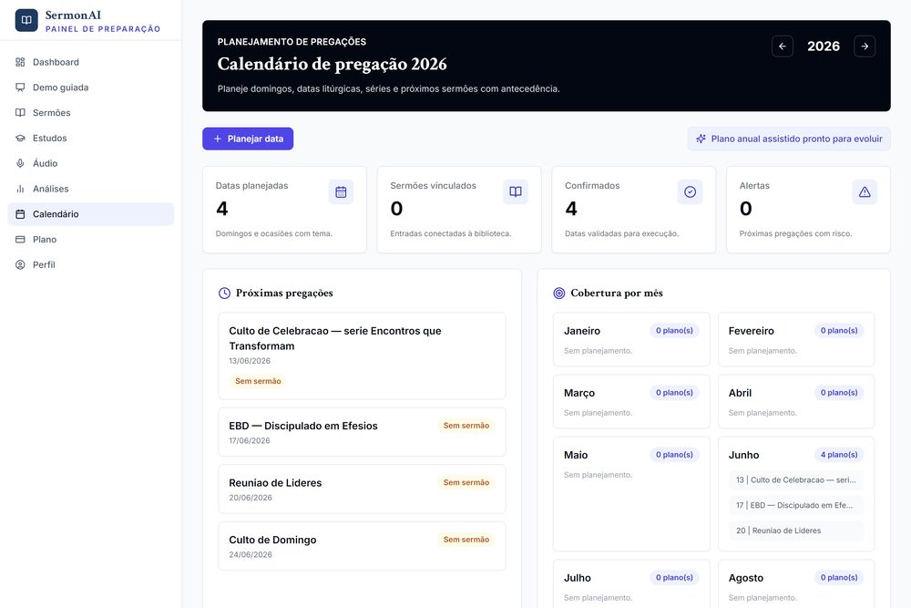Tela de calendário de pregações do Cuidaly SermonAI